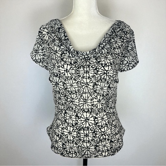 Y2K A. Byer Black & White Floral Print Artsy Cowl Neck Vintage Blouse - Picture 3 of 9